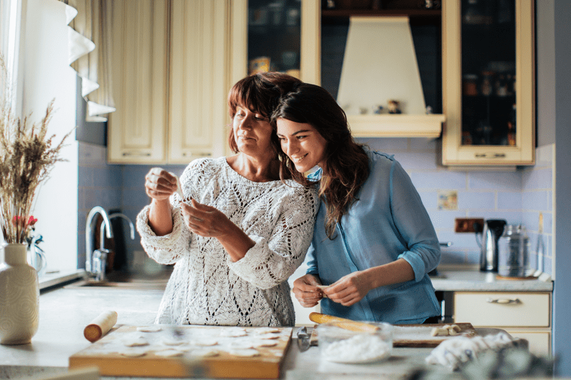 mother and daughter preparing pastry food in the kitchen